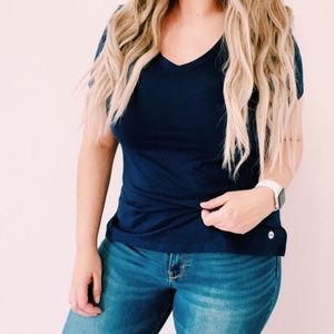 DIP V-Neck Basic Blue T-Shirt Medium